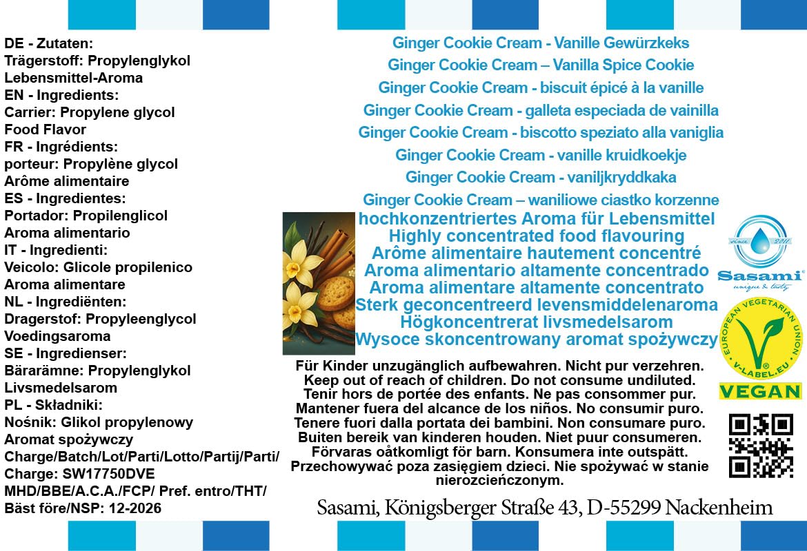Ginger Cookie Cream – waniliowe ciastko korzenne aromat koncentrat – Wegański – Sasami – 100ml