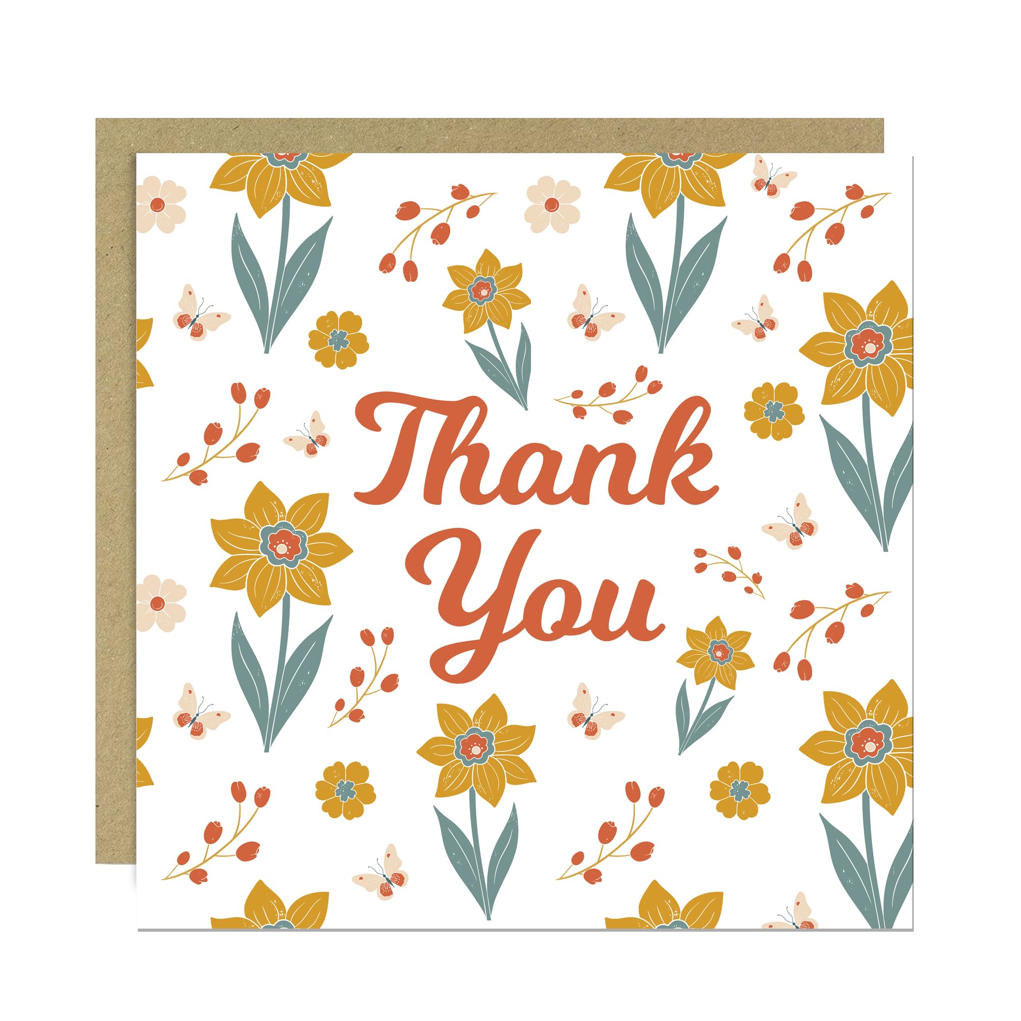 RED OCEAN Floral Thank You Card with Envelope Appreciation Cards For Weddings Business Customer Appreciation Teachers Nurses Volunteers Colleagues (White Red Floral)