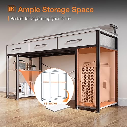 Miniatura 3 de ODK Escritorio para computadora con cajones y estantes de almacenamiento, escritorio de oficina en casa de 48 pulgadas con soporte para monitor,