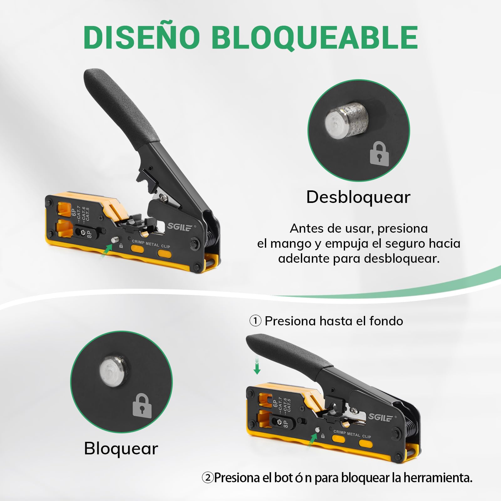 SGILE RJ45 Kit Herramientas Completo de Prensado, Cat5 Cat6 Cat7 Máquina Integrada Multifunción, Juego de Pruebas de Cable LAN de Mantenimiento Informático, 50 Conectores CAT6