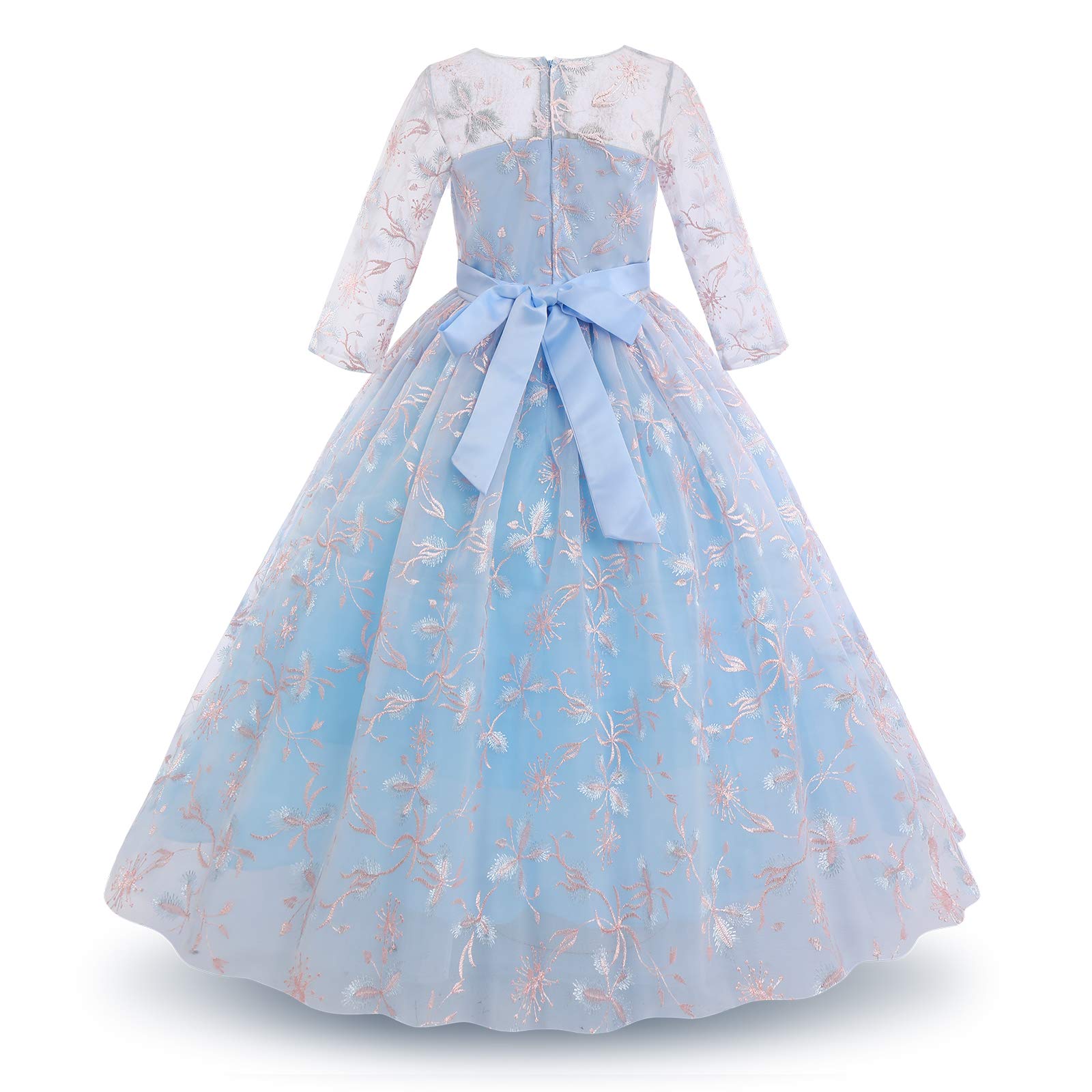 Odizli Vestidos de niña de flores festivos largos vestido de fiesta 3/4 manga flor bordado vestido de tul vestido de princesa vestido de boda fiesta vestido de noche, azul, 9-10 Años