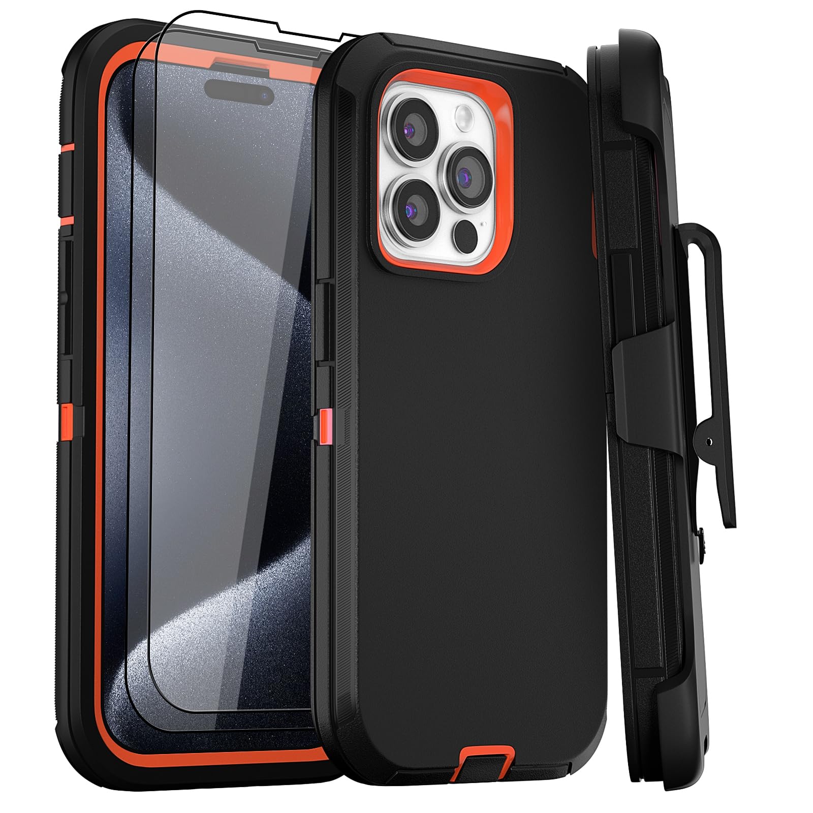 GYJ Case for iPhone 15 Pro Max Case 6.7" Belt-Clip Kickstand Holster with 2 Screen Protector, Full Body Heavy Duty Military Grade Cover Drop