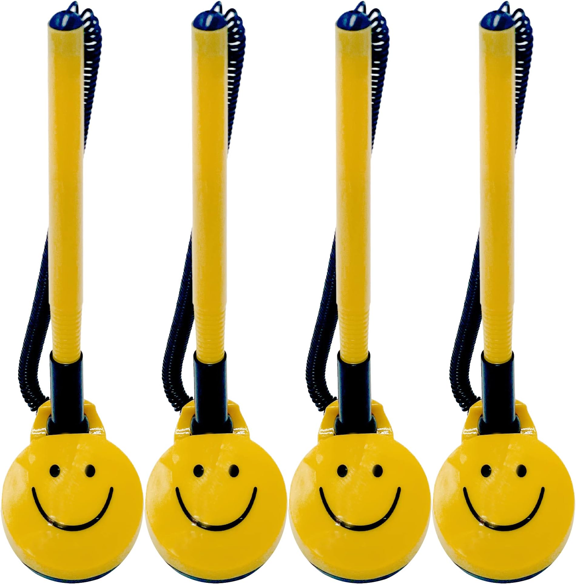 Performore 4 Pack of Secure Counter Pens with Plastic Secure Cord Attached to Adhesive Back Base Pen Holder with Smiley Face Design for Home Workplace School Office