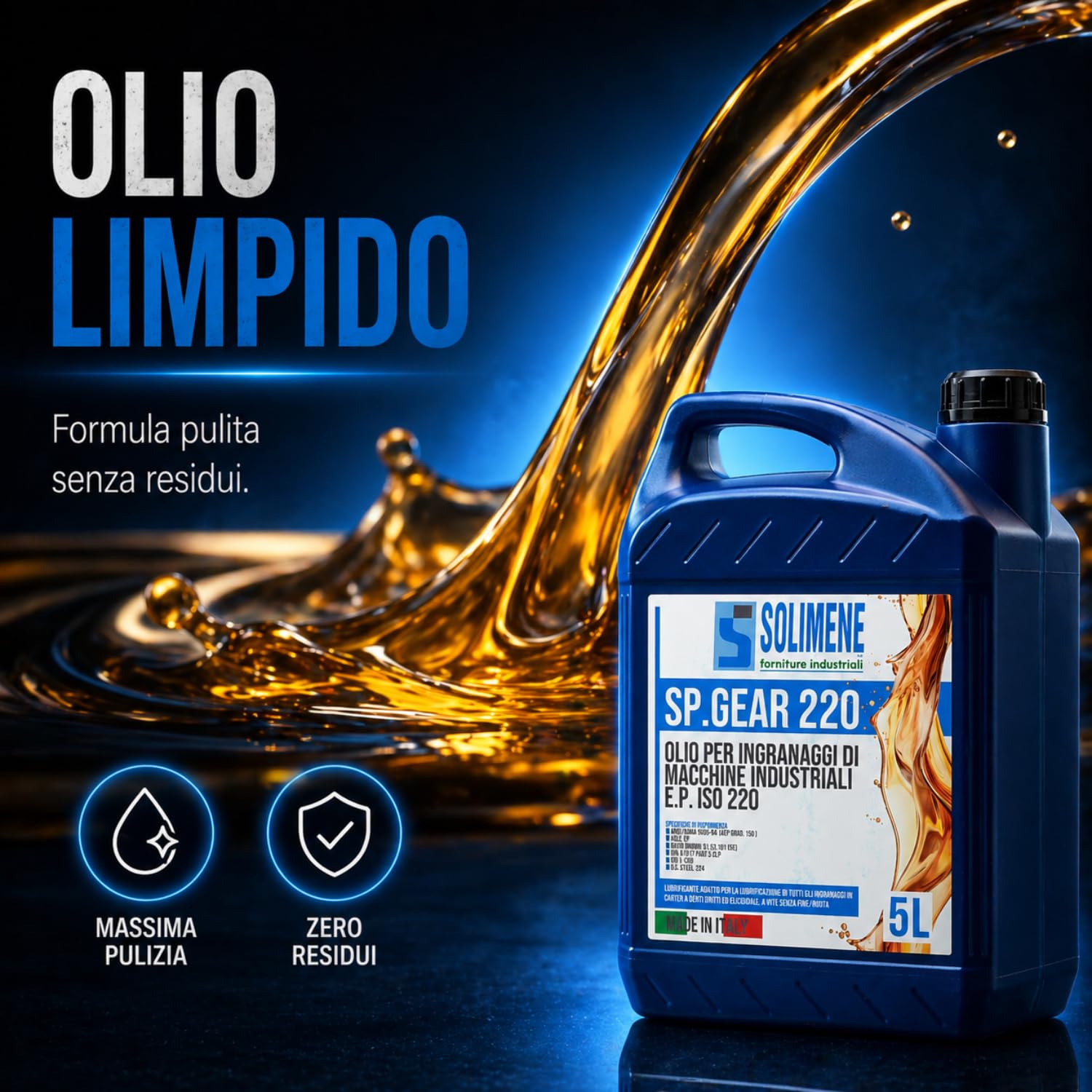 Olio per Ingranaggi Industriali EP ISO VG 220, 5 Litri - Lubrificante Gear Oil CLP Estrema Pressione, Antiusura e Antischiuma - DIN 51517/3, AGMA 9005, ISO L-CKD