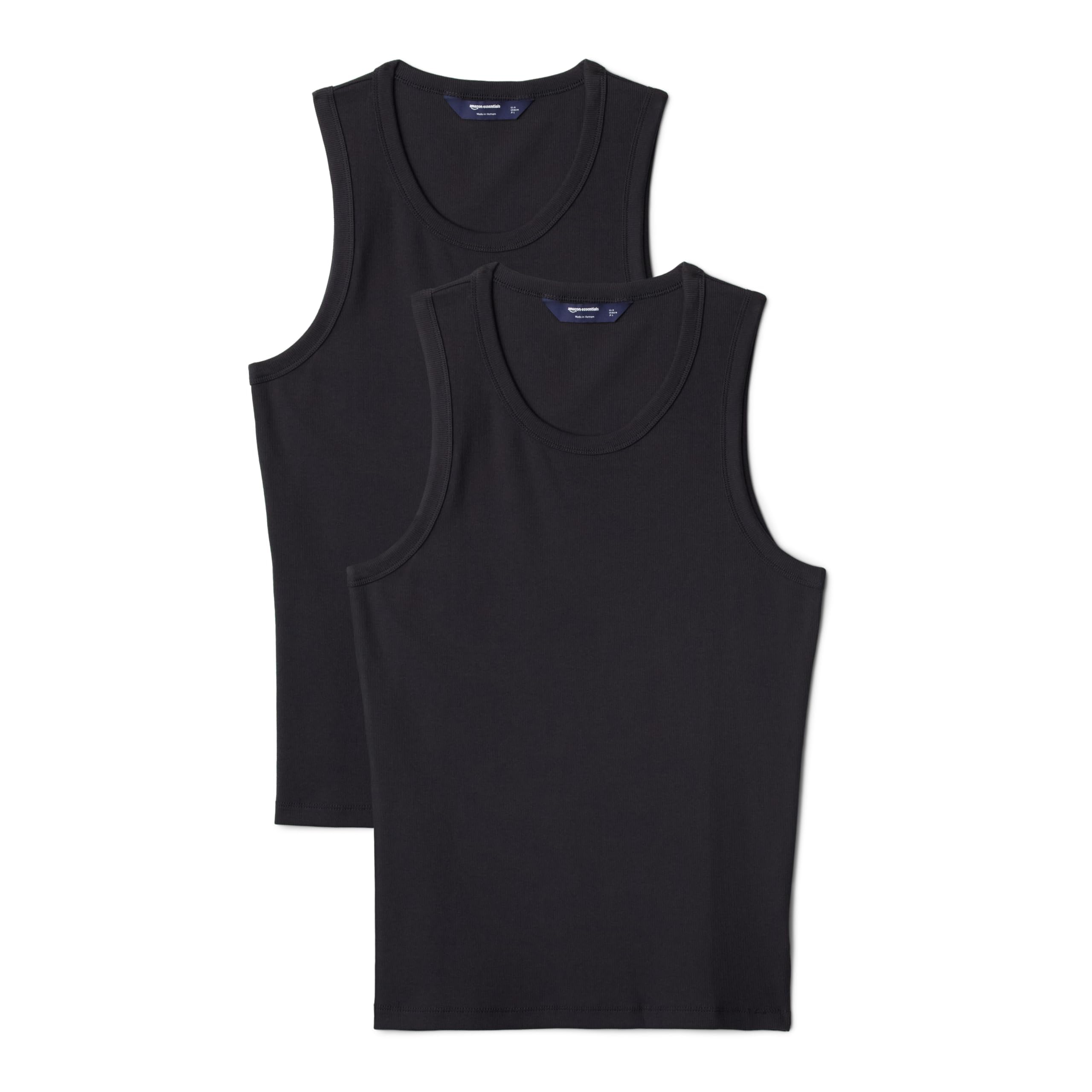 Amazon Essentials Herren Slim-Fit-Tanktop Mit Rippstrick, 2er-Pack, Schwarz, XXL