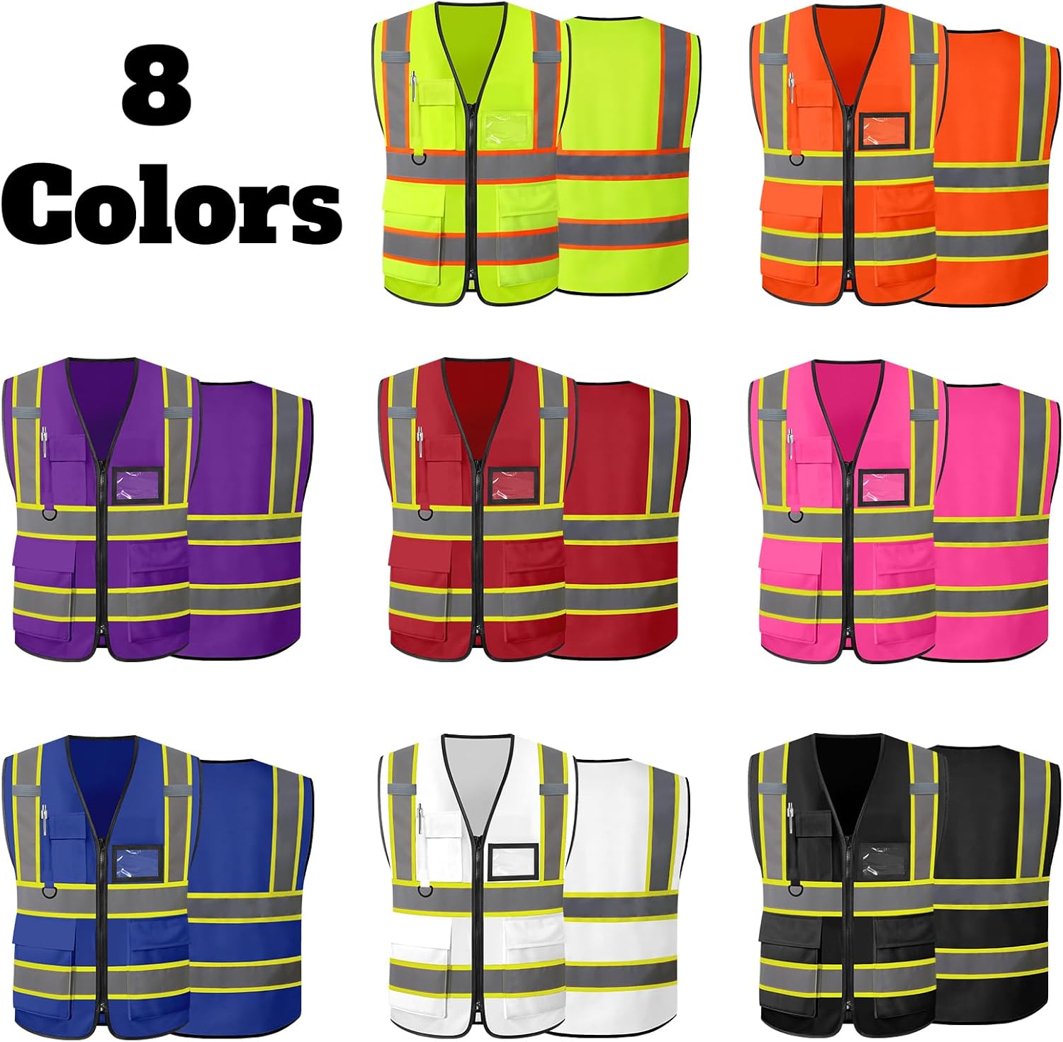 Custom Safety Vest Two Tone High Visibility Reflective Vests Bulk with Pockets Zipper Personalized Logo Text for Women Men - Image 2