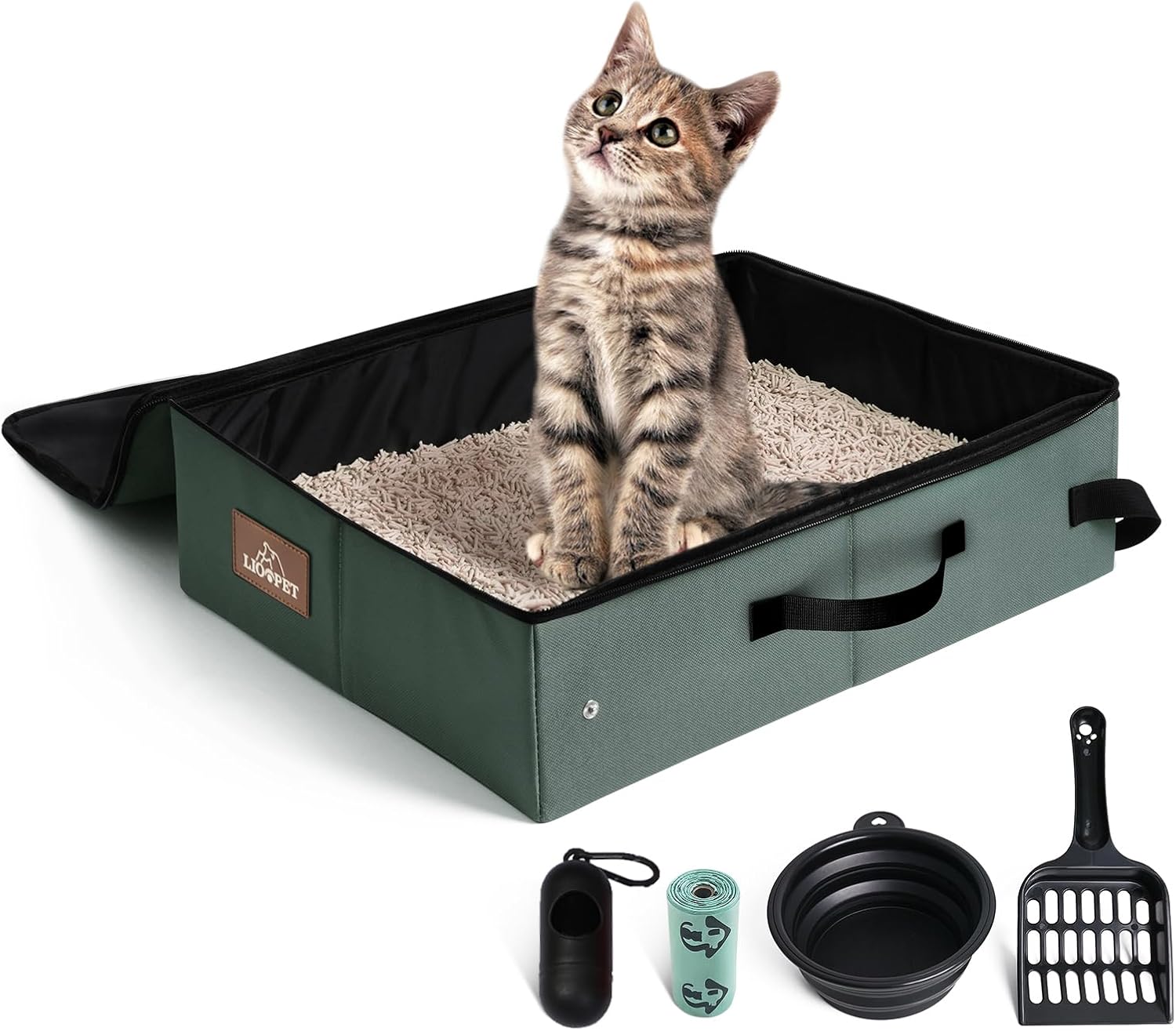 Portable Litter Box for Cats Kitten Foldable Travel Litter Box with Lid, Leak-Proof No Smell Easy to Carry, Clean and Store Easy for Car Travel, Hotle Stays and Road Trip 16x12x4.3 Inches