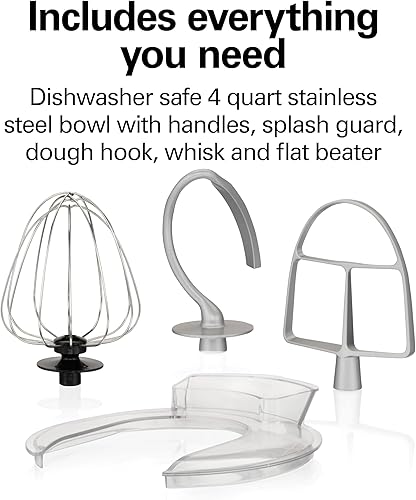 Miniatura 4 de Hamilton Beach Batidora de pie eléctrica 4 cuartos de galón gancho de masa accesorios de batidor plano protector contra salpicaduras de 7
