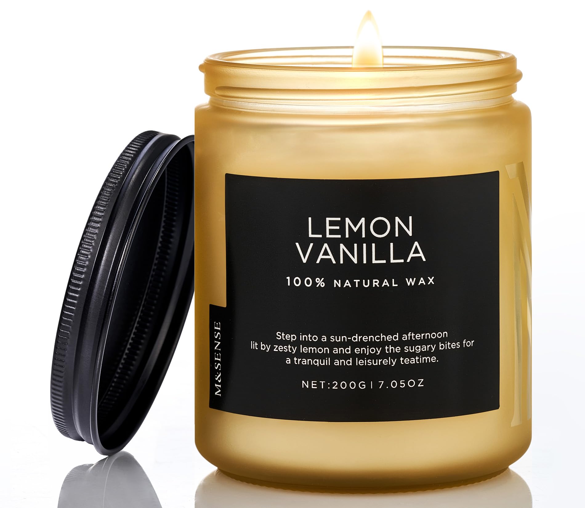 M&SENSE Lemon Vanilla Organic Scented Candles Gifts for Women 200g 50H Burn Time Candles Gifts for Men Soy Wax Aromatherapy Camdle for Relaxation Stress Relief Non Toxic Small Jar Candle for Home