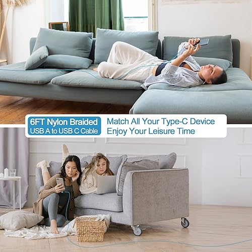 Miniatura 7 de Cable de alimentación USB C 3.1A Samsung C tipo cable de carga rápida en ángulo recto 90 grados, 5 unidades de 6 pies, cargador de teléfono Android