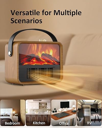 Miniatura 6 de Shinic Calentador eléctrico portátil pequeño para chimenea, 1500 W750 W, calentador de espacio para interiores con llama 3D, protección contra
