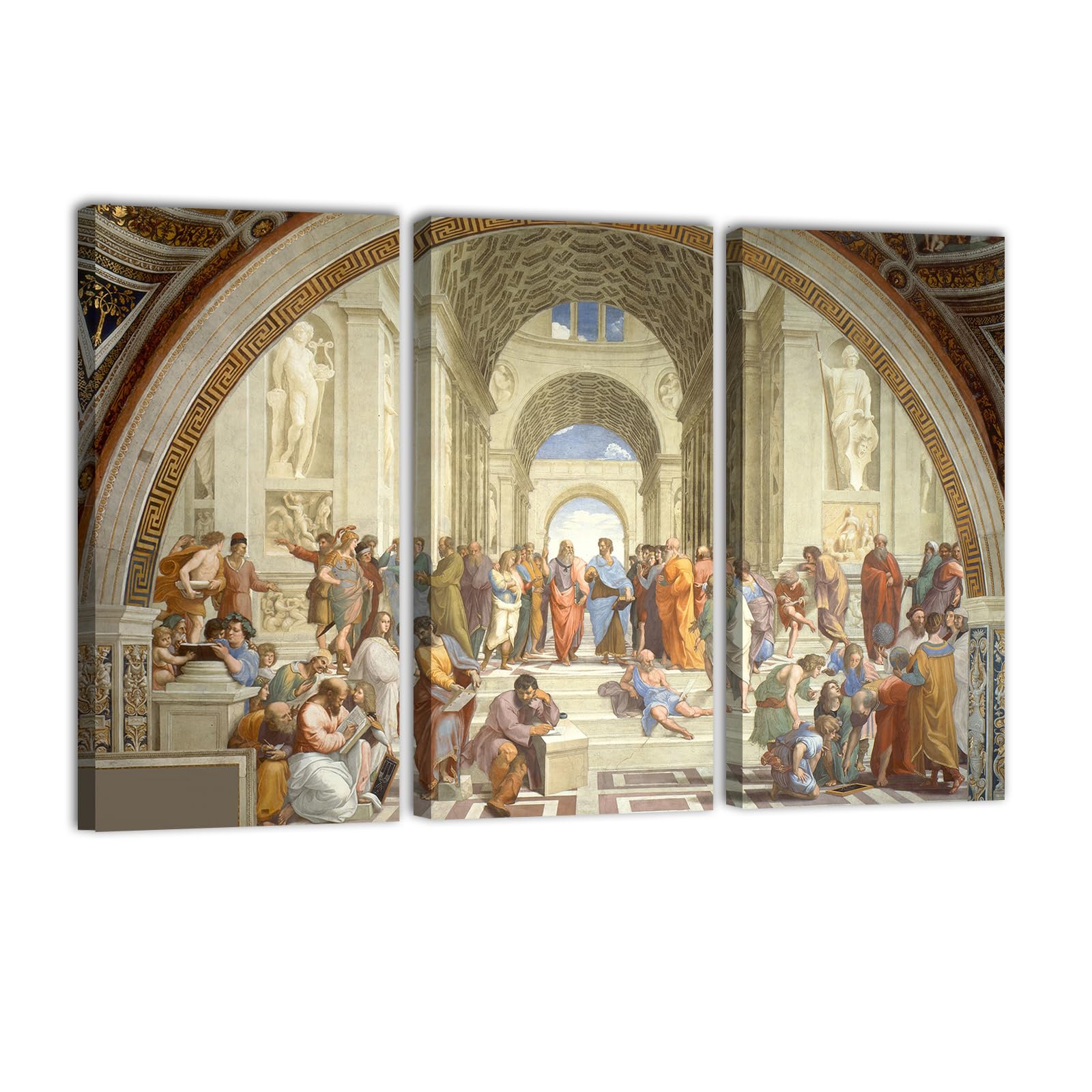 Quadro Su Tela "La Scuola Di Atene" Di Raffaello - Stampa 100x50 Cm - Pronto Da Appendere - Arredo Moderno Per Camera Da Letto E Soggiorno