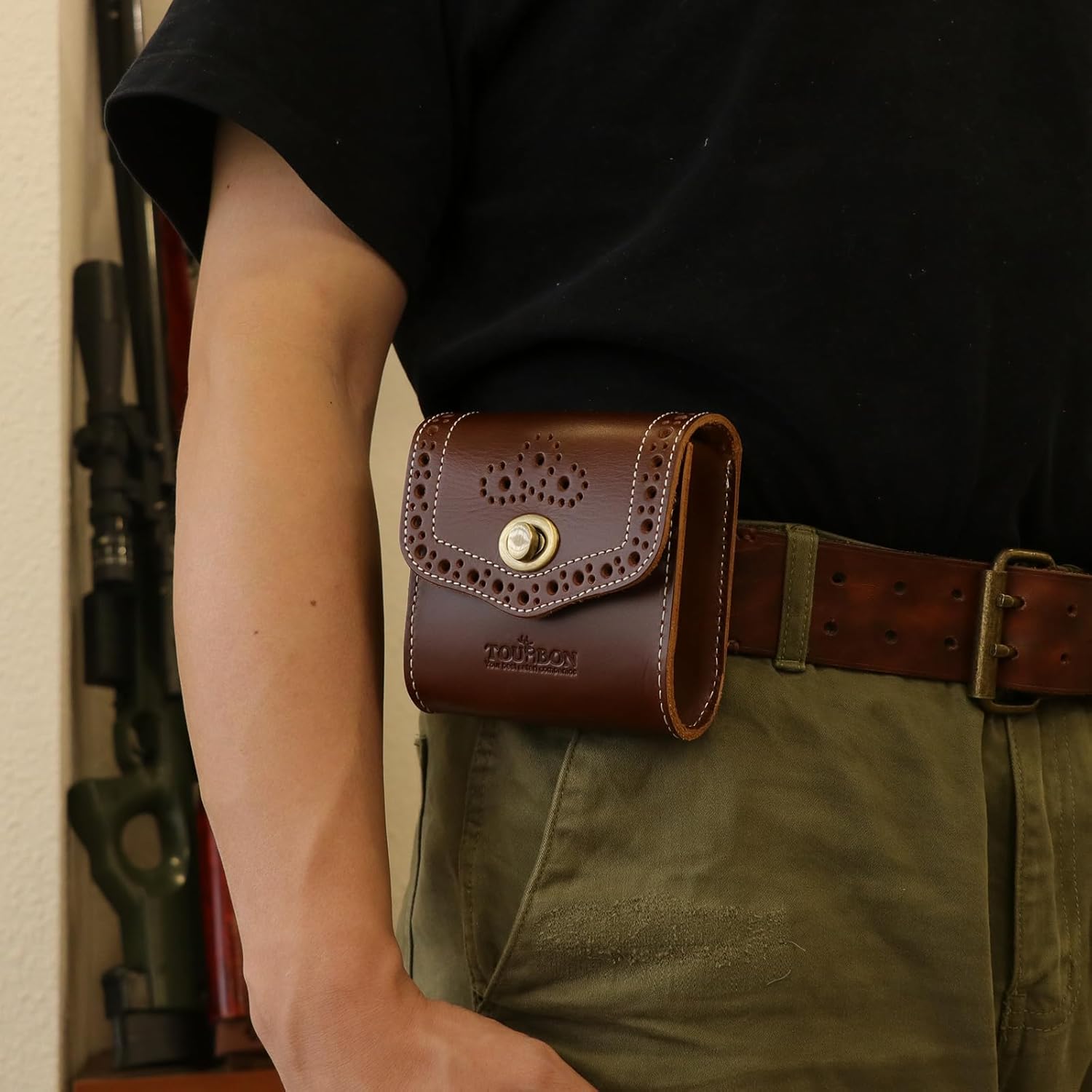 TOURBON Leather Ammo Holder Cartridge Pouch for .22 22LR .38 .45 9mm, Speed Strips Pouch with Belt Slot - Image 7