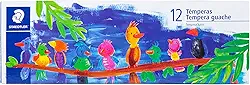 STAEDTLER Tinta Guache 12 Cores - 8859 C12 PE - À Base de Água, Fácil de Limpar, Cores Vivas com Alta Cobertura – Frascos de 20ml, Ideal para Escola e Artes