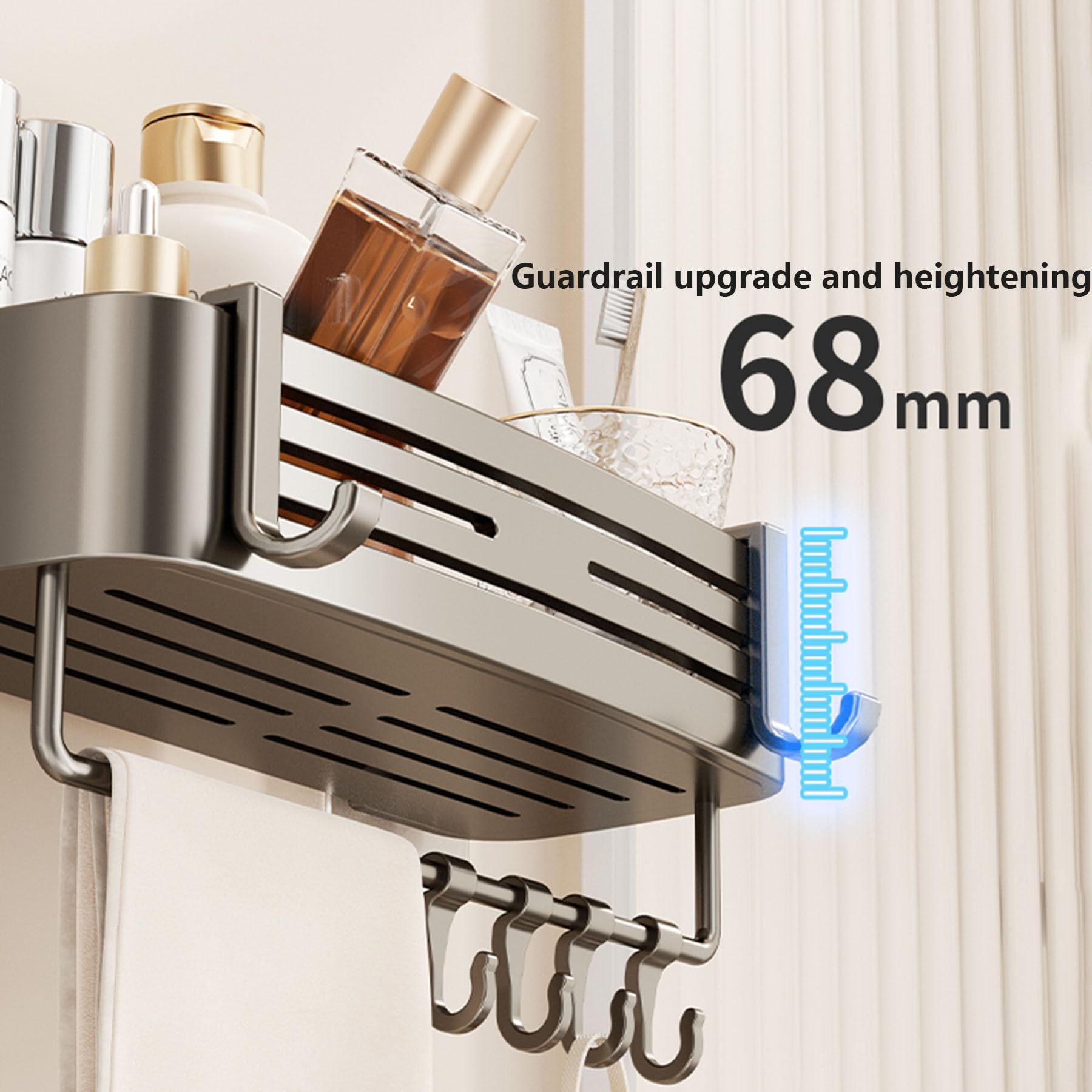 Mensole portaoggetti adesive per Doccia, mensole portaoggetti da Appendere Senza Foratura per organizzare Il Bagno, Grande capacità di stoccaggio per Cucina e Arredamento,Grigio,D