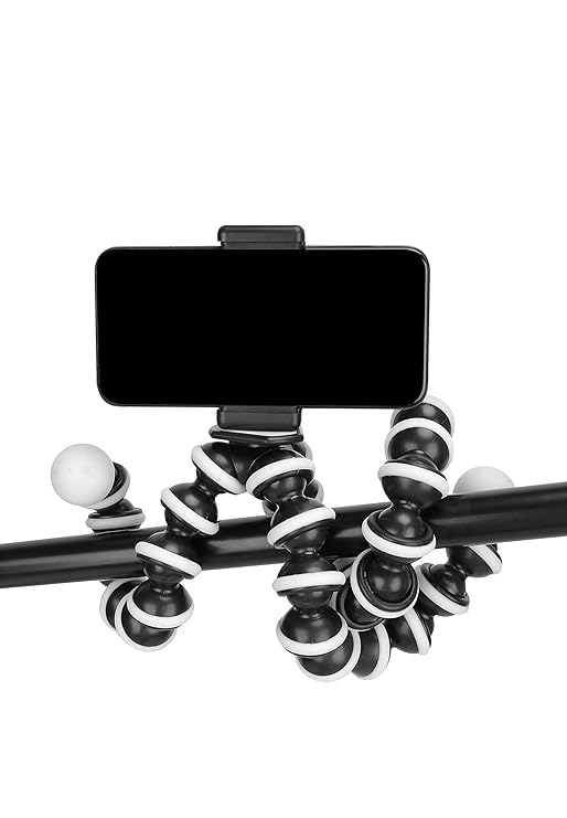 Photron 13 Inch/33.02 cm Flexible GorillaPod Tripod Octopod POD 600 with Mobile Holder Attachment for Smart Phone, Digital Compact Camera | Weight Load Capacity: 2kg | 1/4″ & 3/8″ Screw (White, Black) at Rs. 619