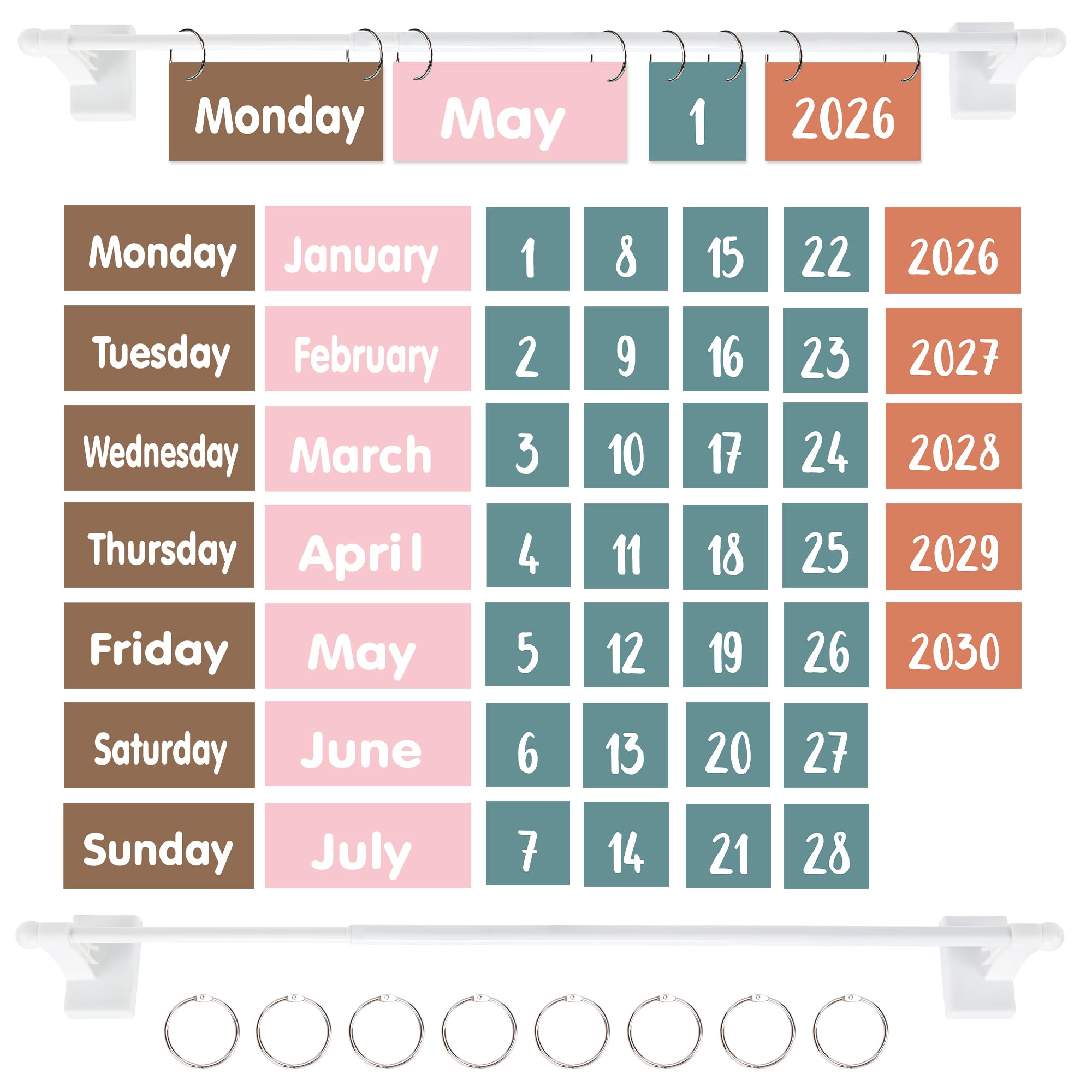 Magnetic Flip Calendar for Classroom, Magnetic Adjustable Calendar Holder Boho Classroom/Teacher Must Have Supplies That Fits Nicely w/Any School Decor (10-2)