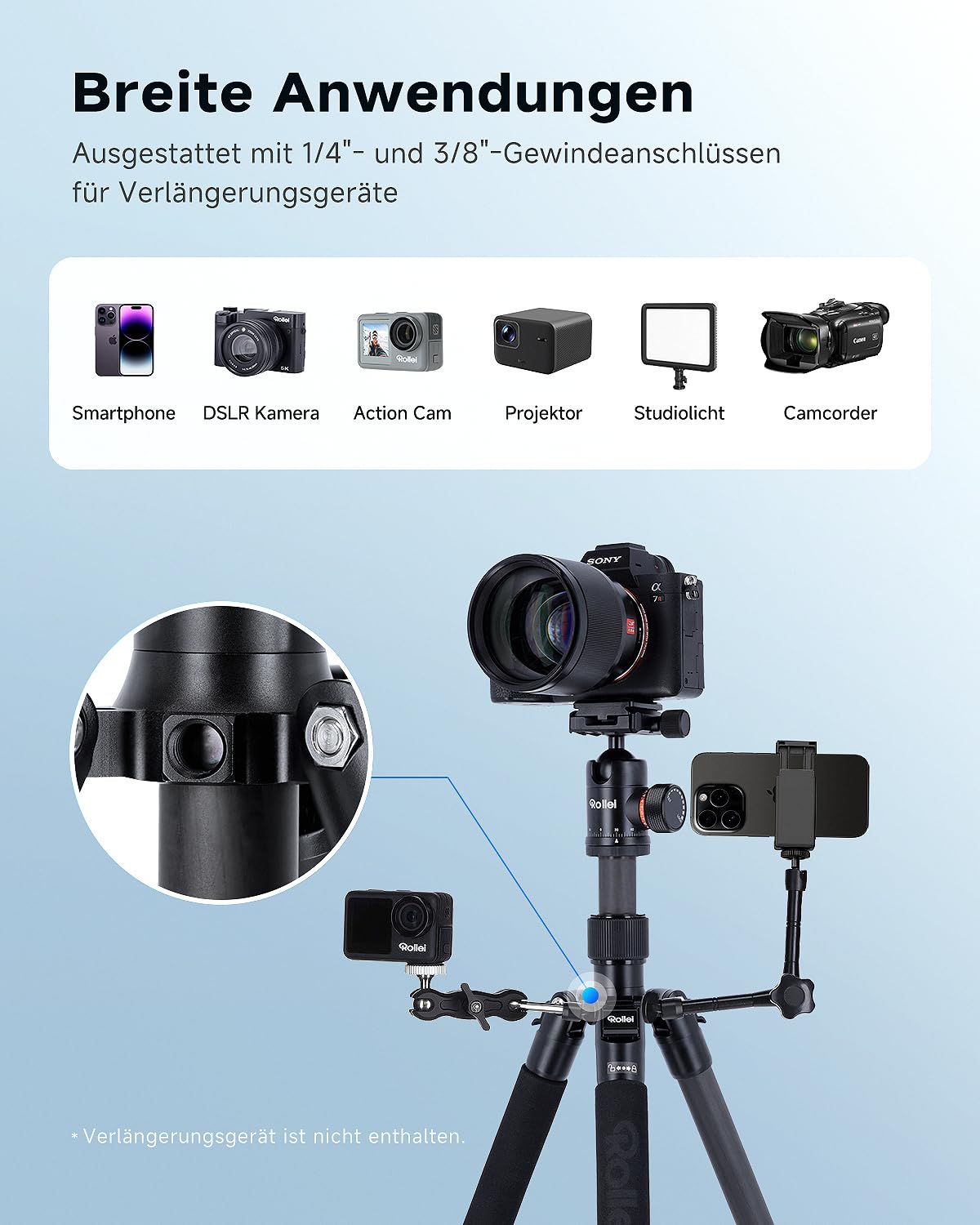 Rollei C5i Stativ Kamera Schwarz, 158cm Reisestativ Leicht aus Carbon Fotostativ mit Kugelkopf & Stativtasche Verwendbar als Macrostativ & Monopod Kompaktes Dreibeinstativ für DSLR & Smartphone