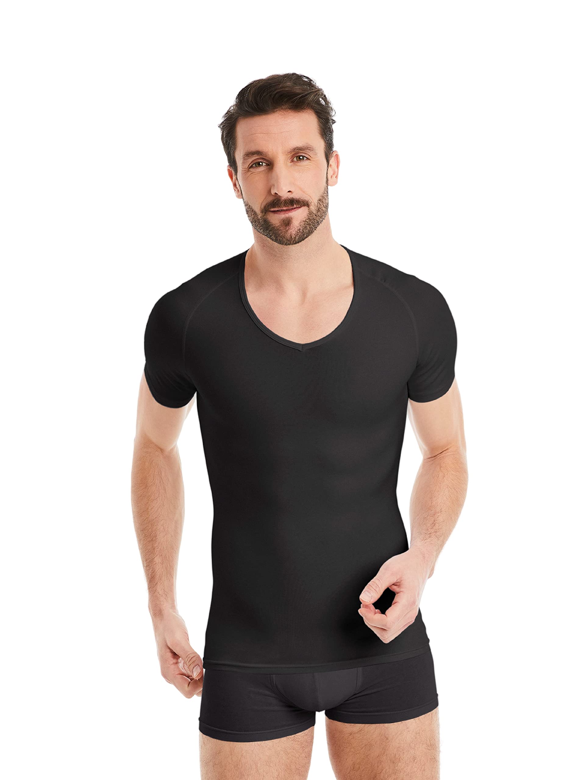 FINN Męska koszulka kompresyjna modelująca figurę z efektem wyszczuplającym brzuch - krótki rękaw Shapewear podkoszulek z bawełny - Body Shaper dla płaskiego brzucha