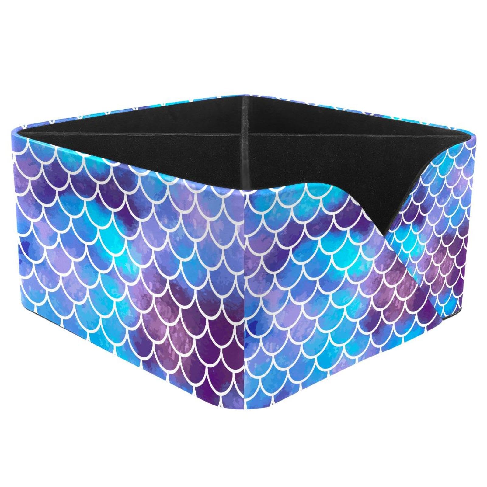 KengjuTesu Mermaid Scales Watercolor Fish Scales Pattern Desktop Organizer Pen Holder, Rectangular Pencil Cup for Office, Study and Makeup Stations
