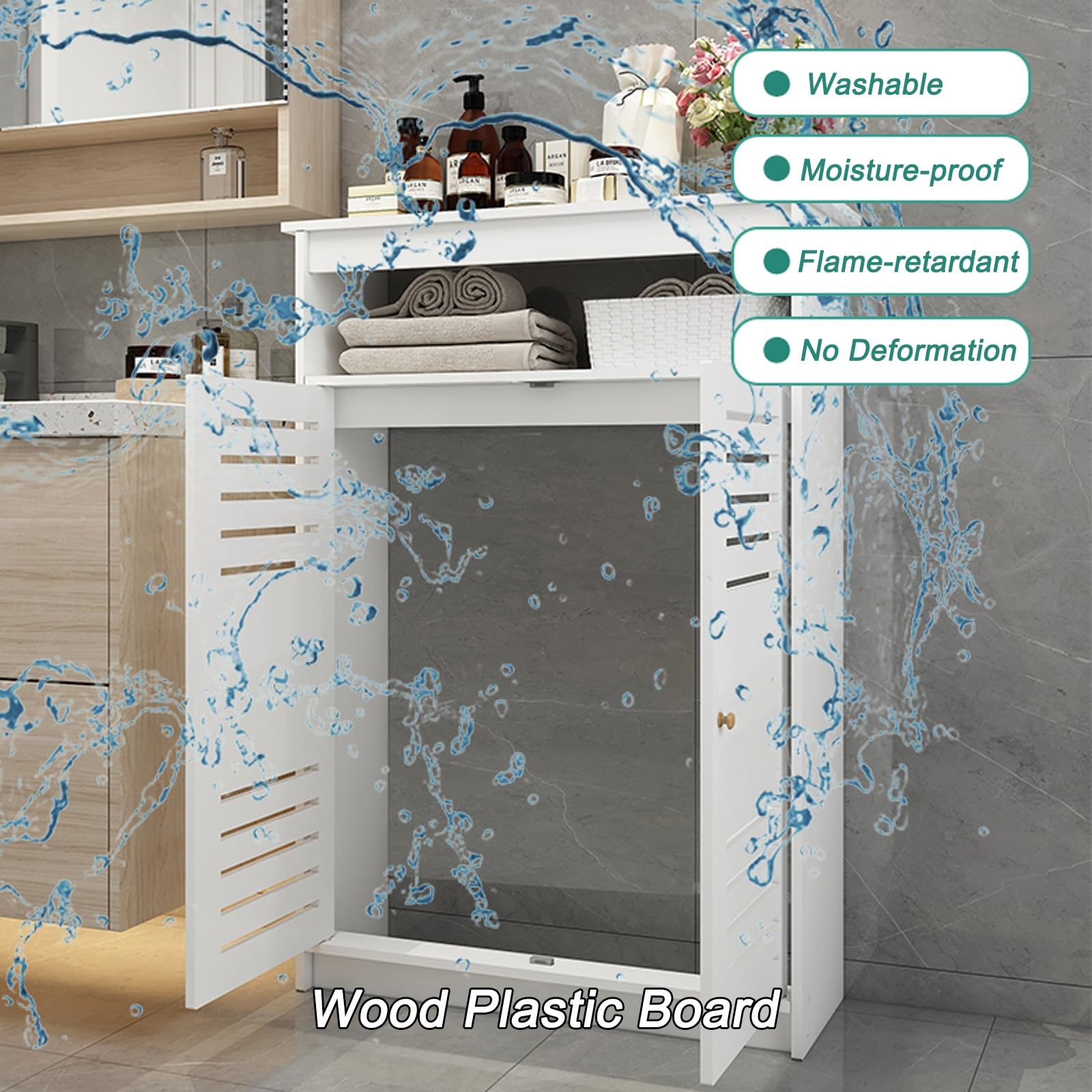 Cubierta de radiador con estante de almacenamiento, armario decorativo con puerta de listones para salón, dormitorio o baño, diseño ventilado