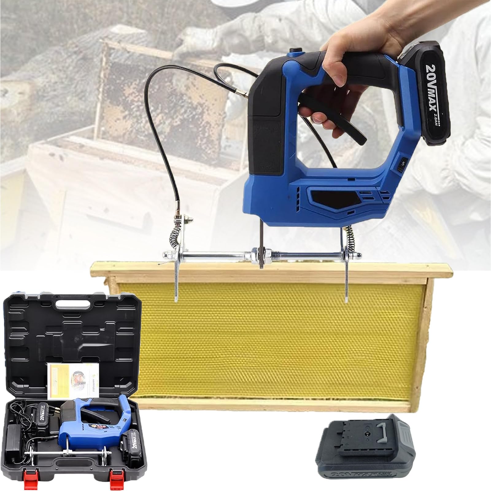Atwynd Cordless Electric Bee Shaker, Portable Bee Remover, Beehive Frame Shaker Blue-1battery