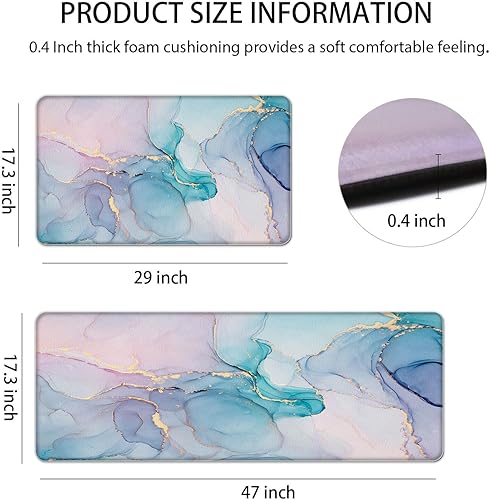 Miniatura 2 de Tapetes de cocina para piso, 2 piezas, antifatiga, tapete de cocina de mármol morado, impermeable, antideslizante, tapete de espuma viscoelástica