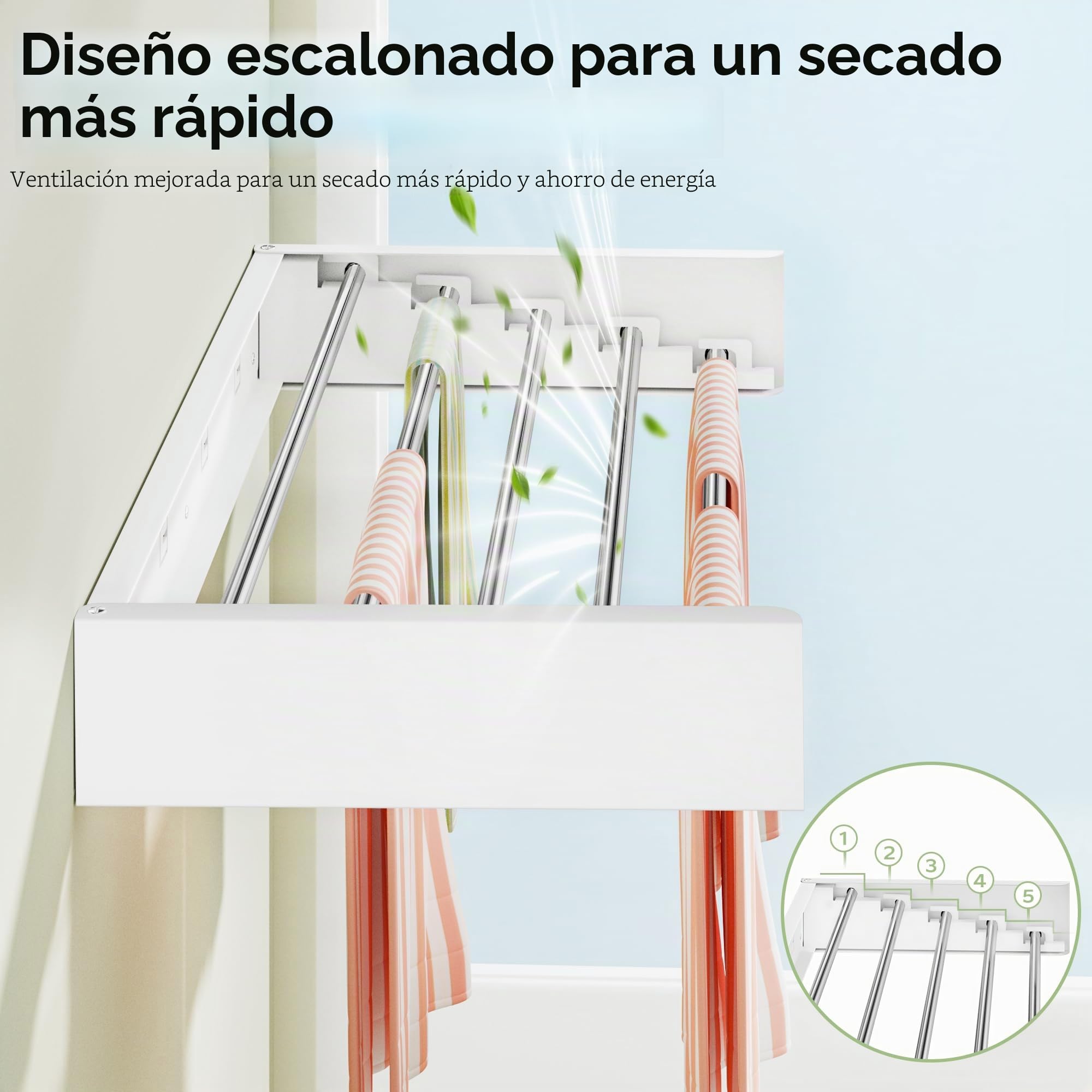 Vikaqi Tendedero de ropa montado en la pared de 32 pulgadas, estante plegable de pared para lavandería