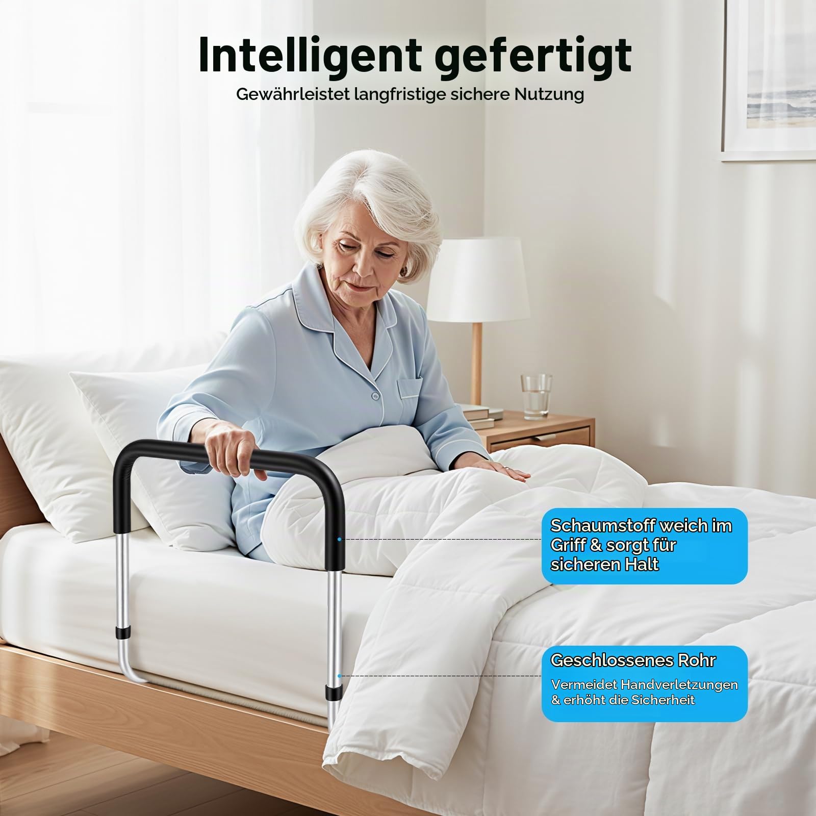 Bettgitter für Sicherheit ältere Erwachsene - Bettschutzgitter Höhenverstellbare Aufstehhilfe und Rausfallschutz - Stabiler Bettgriff für Senioren und Pflegebetten - zum Menschen mit Behinderungen