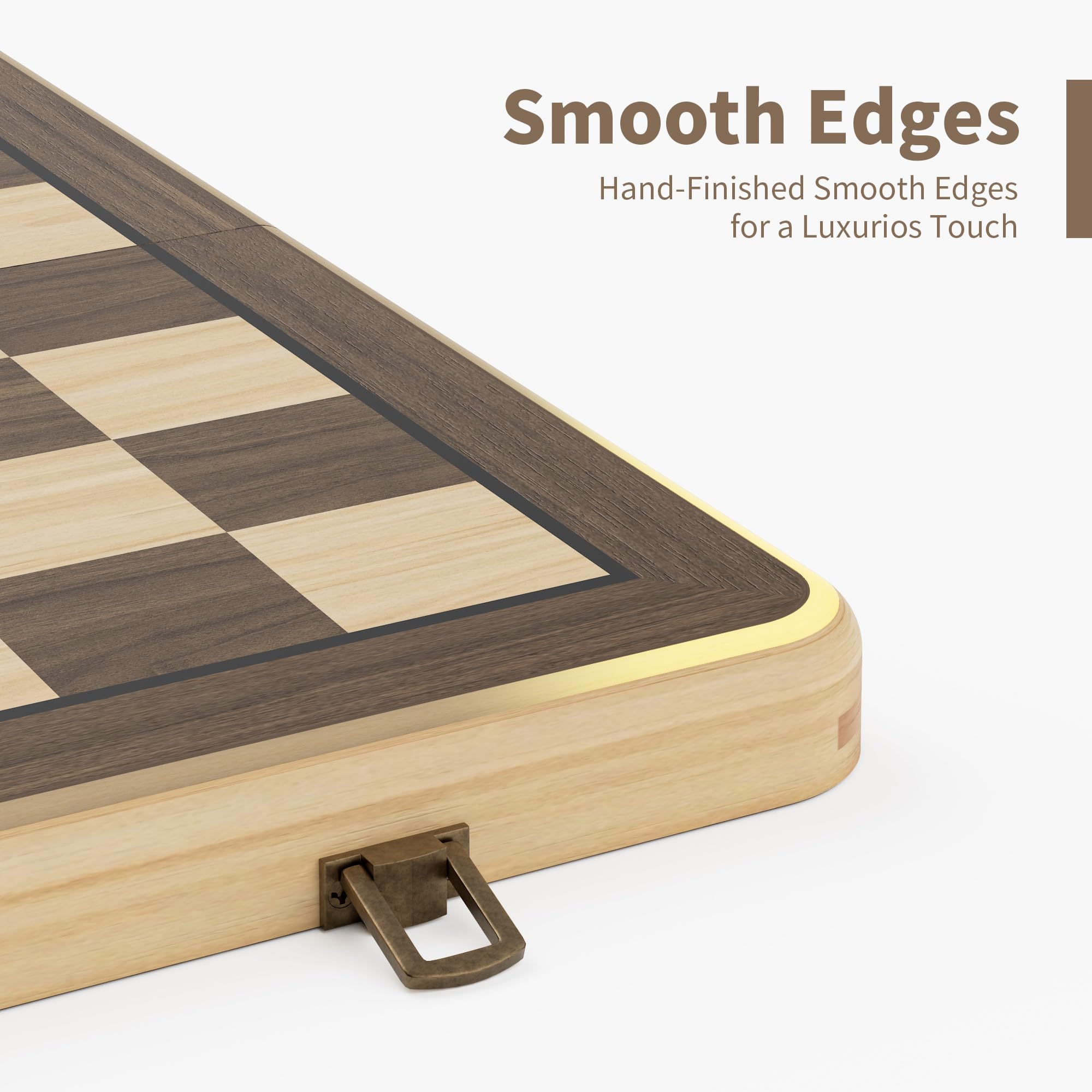 38 cm Holz Klapp-Schach- und Dame-Set, 2-in-1 Brettspiel, 7,6 cm König Staunton Figuren, 2 zusätzliche Damen (Black)