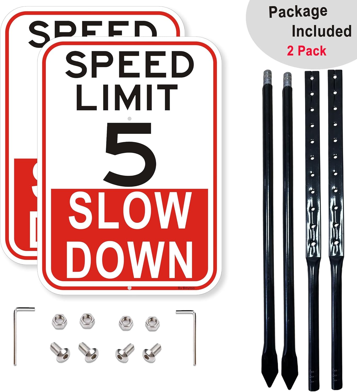 2Pack Slow Down Speed Limit 5MPH Sign with 36" Metal Thick Stakes, 10'' x 14'' Rust Free Reflective Aluminum,Easy to Mount, Outdoor use