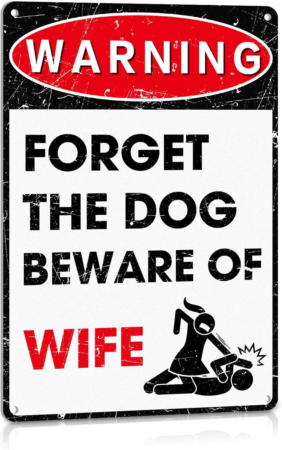 Man Cave Decor Funny Metal Signs Bar Pub Office Garage Wall Decorations - Forget The Dog Beware of Wife Aluminum 12" x 8"