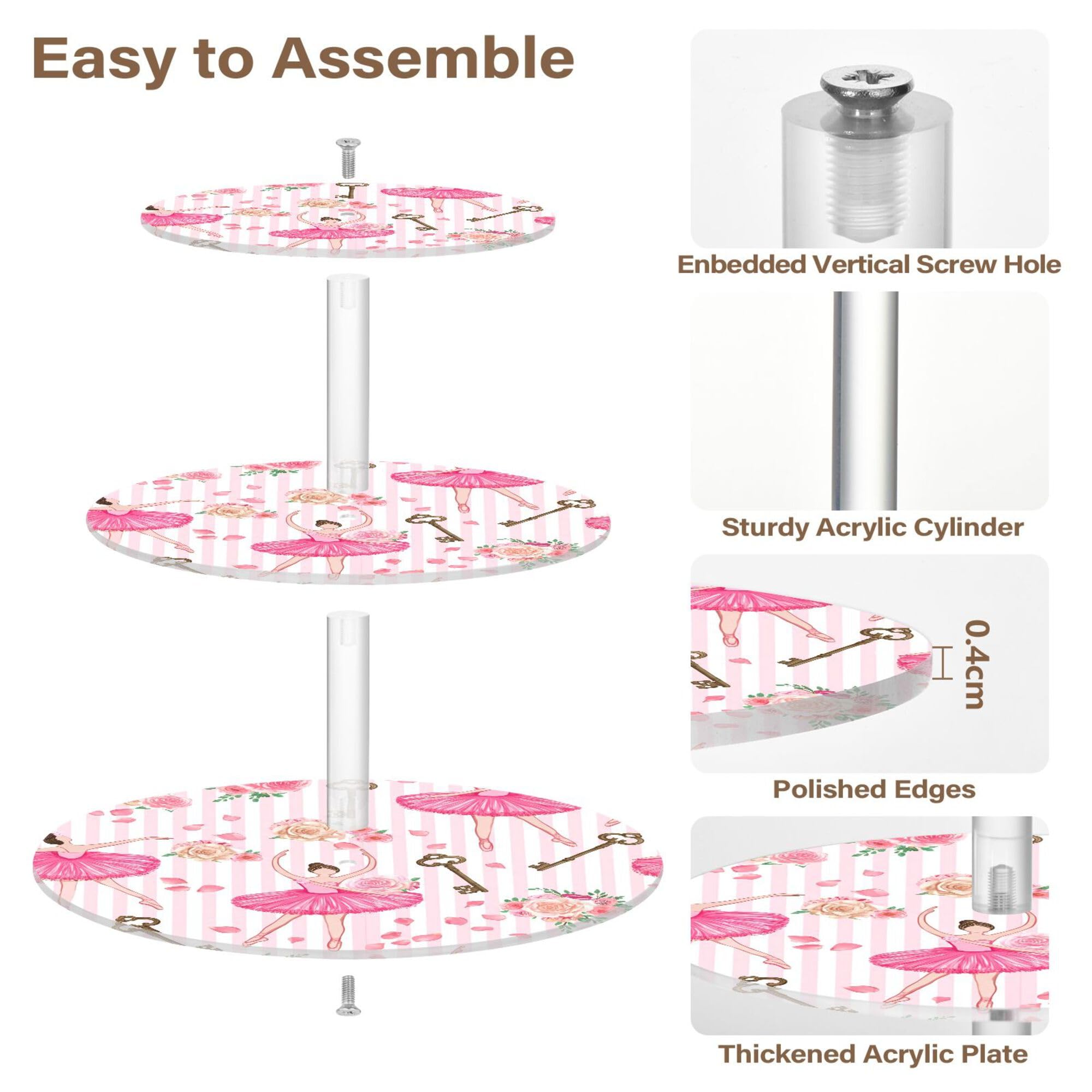 PYBUG Ballet Girl 3 Tier Acrylic Cupcake Stands Tower,Dessert Table Display Set for Tea Party,Wedding,Birthday, Baby Shower