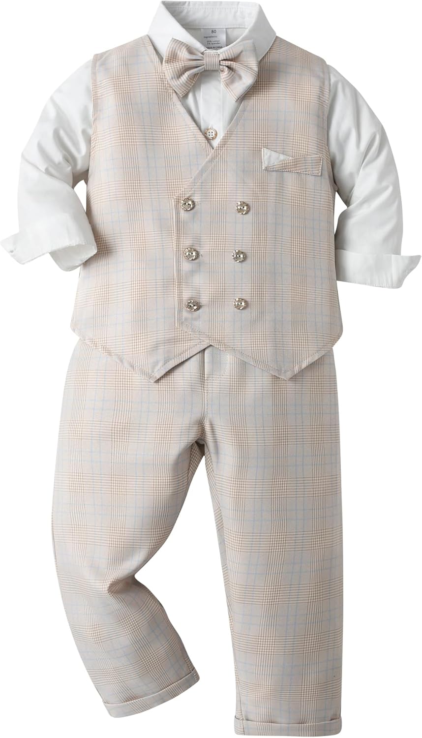 Mud Kingdom Boys Suits for Weddings White Shirts, Vests and Pants Clothes Sets