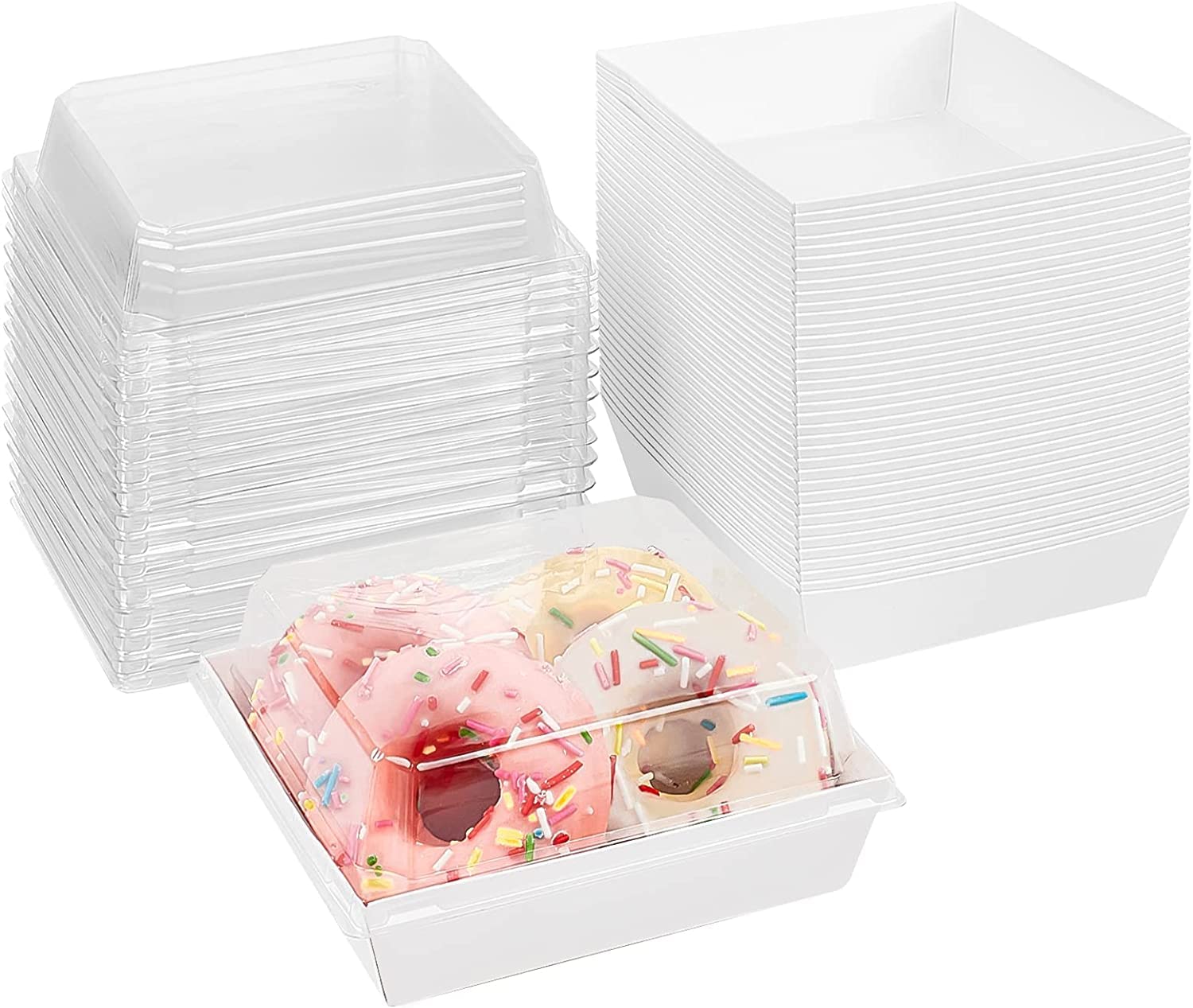 60-Pack CHERRY White 5inch Square Charcuterie Box with Clear Secure Lids,5.3×4.9inch Cardboard Bakery Safe Boxes for Food Small Dessert To-go Boxes,Disposable Bento Take out Paper Box Sandwich Cake