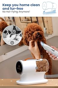 AIRROBO Dog Grooming Vacuum Kit with Pet Clippers, 12000Pa Dogs Vacuum for Shedding Grooming, 5 Grooming Tools Home Cleaning in 1, 2L Dust Cup Low Noise Pet Grooming Vacuum for Dogs, PG100