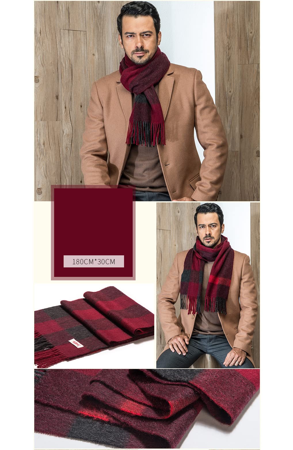 100% lana pañuelo para el cuello de los hombres bufanda monocolor a cuadros rayas invierno bufanda de hombre, Nº 17