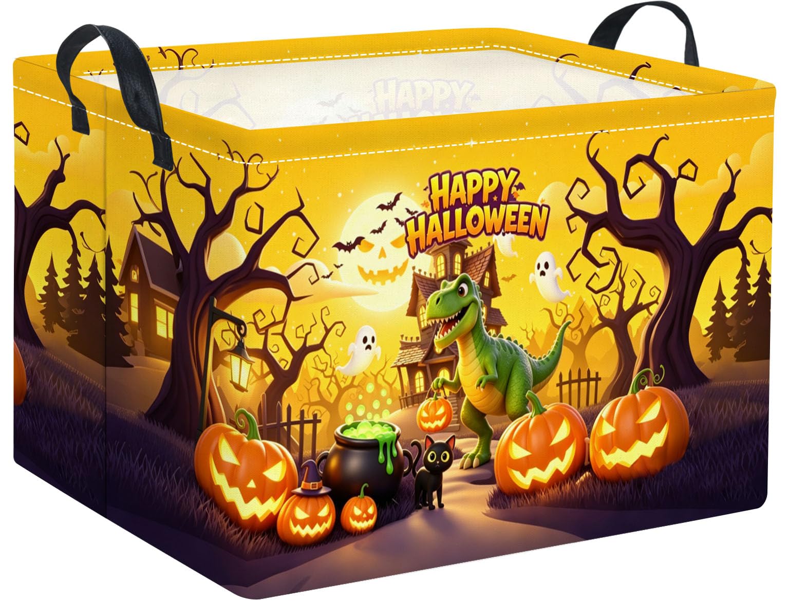 Rectangular Halloween Basket for Boys and Girls Kids Trick or Treat Pumpkin Basket for Halloween Parties Cute Storage Bin Organizer Box Room Decor(Halloween Dinosaur)