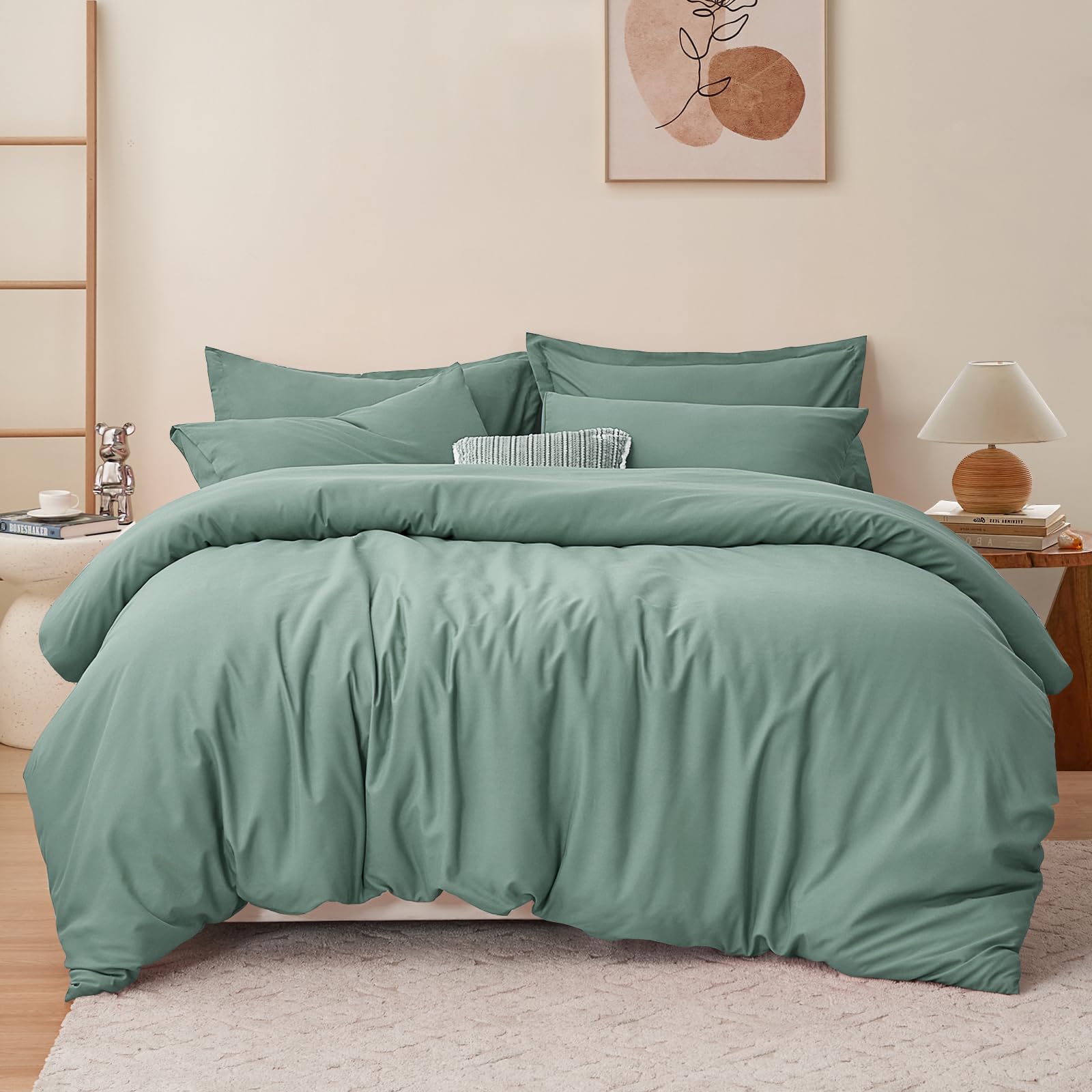RUIKASI Sage Green King Size Duvet Cover Sets Bedding Set - Light Green Duvet Cover Kingsize Bed Set with Zip, Soft Brushed Microfibre Duvet King Size Covers Set Quilt Cover with 2 Pillowcases