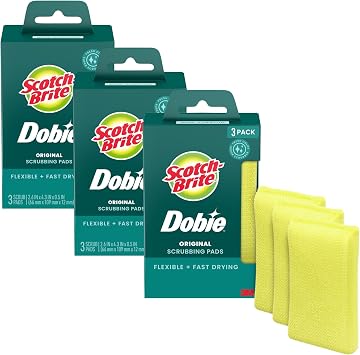 Scotch-Brite Dobie Non-Scratch All-Purpose Scrub Pads, 9 Total Pads 3 Packs of 3, Reusable Scouring Sponges for Kitchen & Bathroom, Safe on Non-Stick Cookware