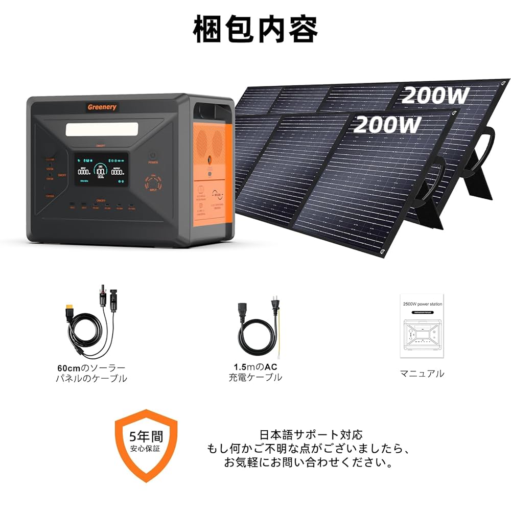 【超美品】Greenery G2500 ポータブル電源+200Wソーラーパネル Amazon.co.jp: Greenery G2500 ポータブル電源 ソーラーパネル