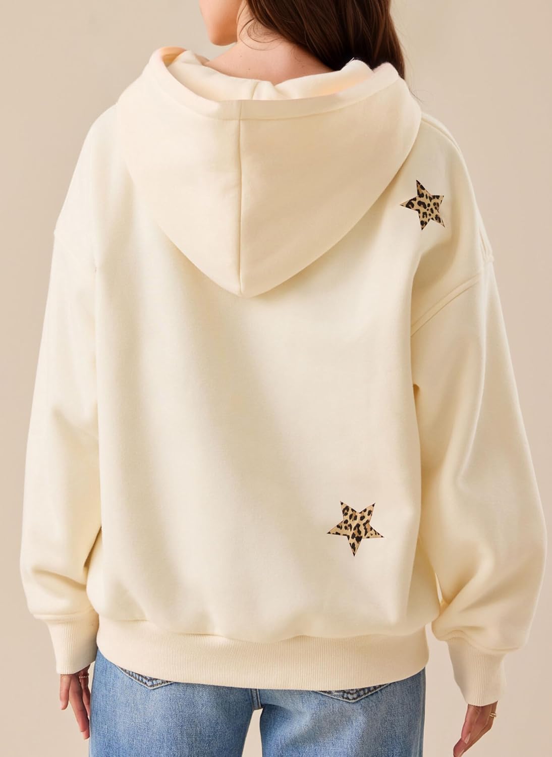 Women Leopard Star Graphic Hoodies Oversized Cheetah Embroidered Hoodie Y2k Streetwear Hooded Sweatshirts with Pocket - Image 3