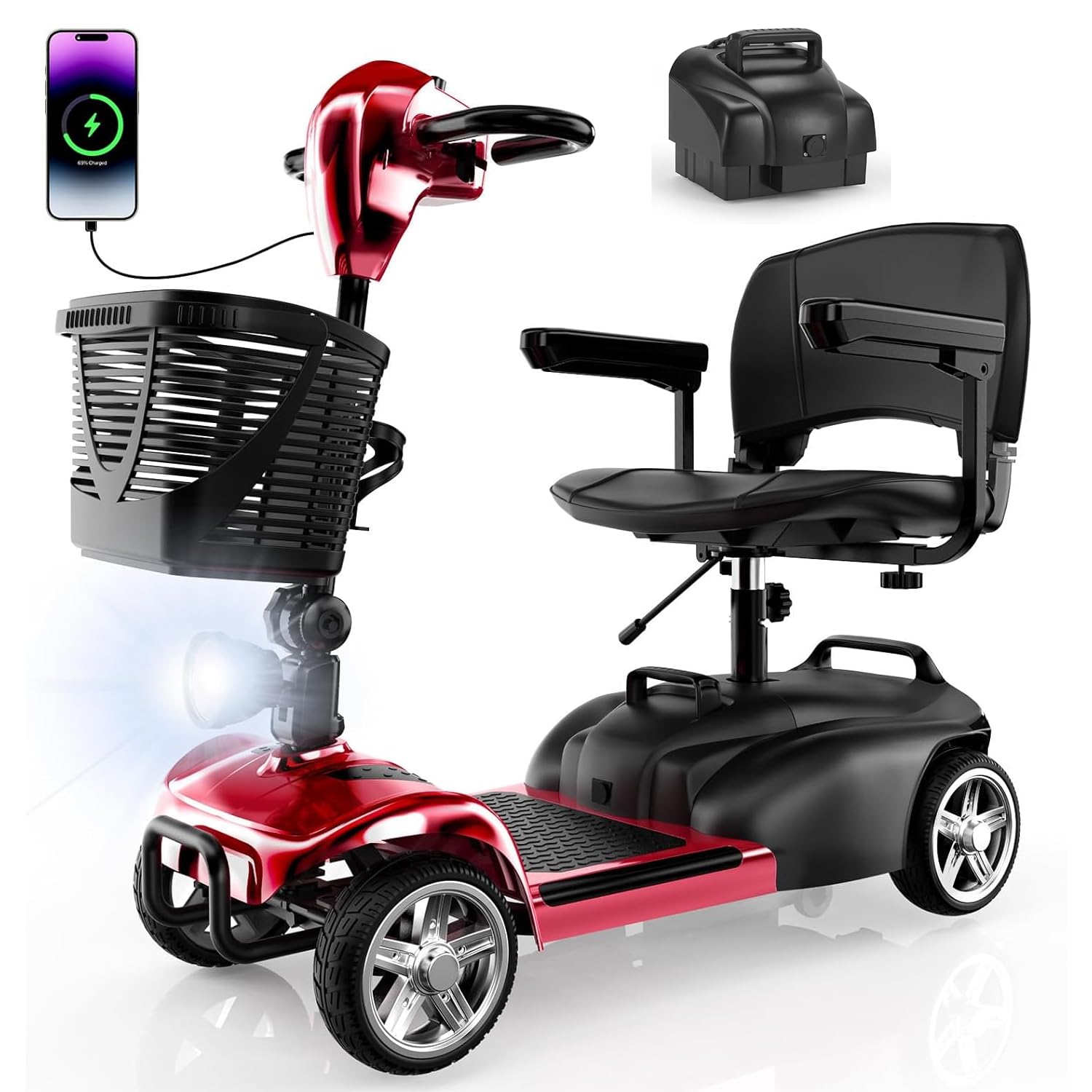 iScooter Mobility Scooter, 12.4 Miles 4 Wheel Mobility Scooter for Adults & Seniors, Electric Wheelchair Device with LED Headlight, Basket, Cup Holder, Detachable, Up to 300LBSGlobal Recycled StandardGlobal Recycled StandardGlobal Recycled Standard