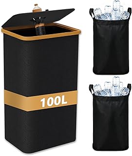 Recycling Bin for Kitchen 26 Gallon, 100L Large Recycle Bins with Bamboo...