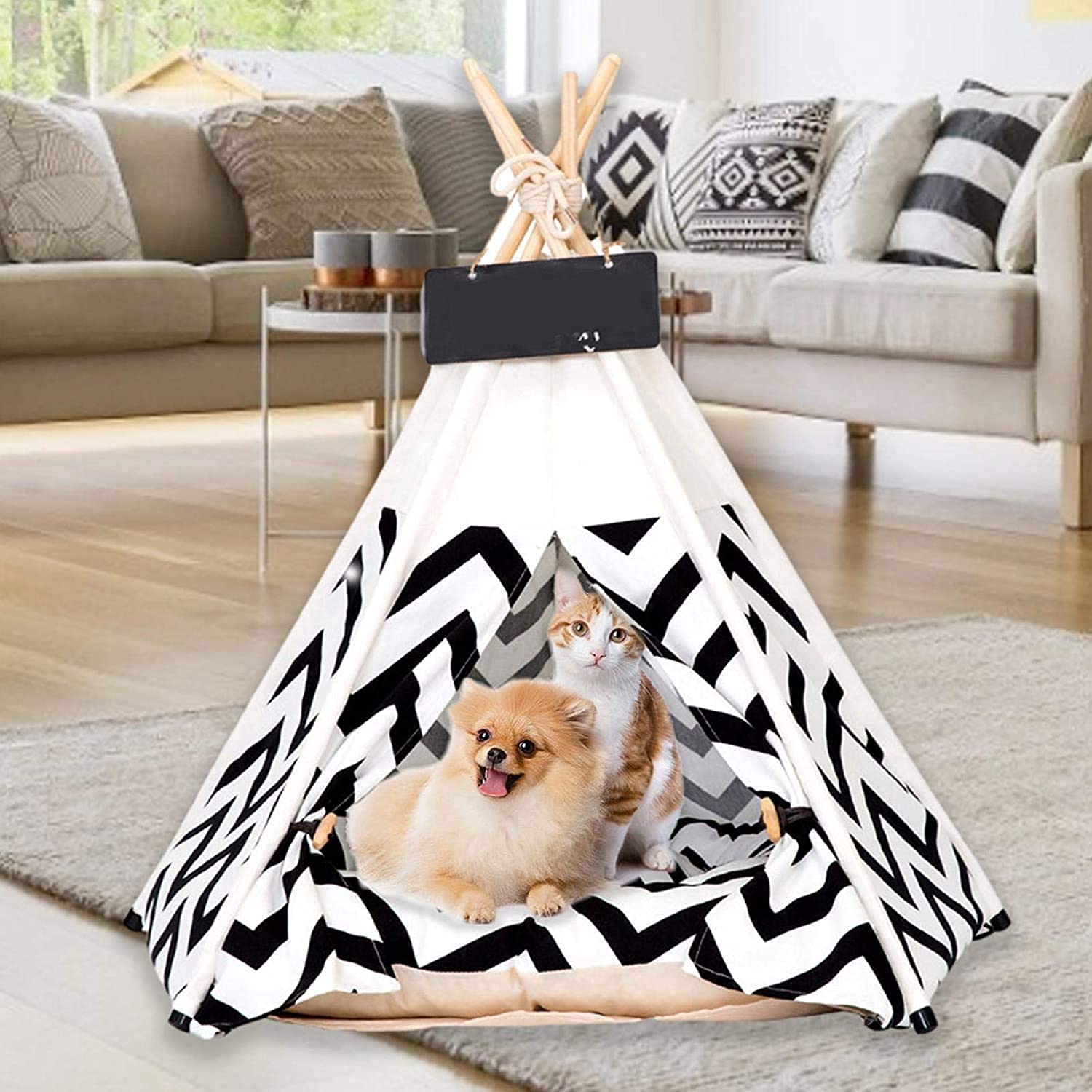 CGG Pet Teepee Dog & Cat Bed with Cushion- Luxery Dog Tents & Pet Houses with Cushion & Blackboard (M)