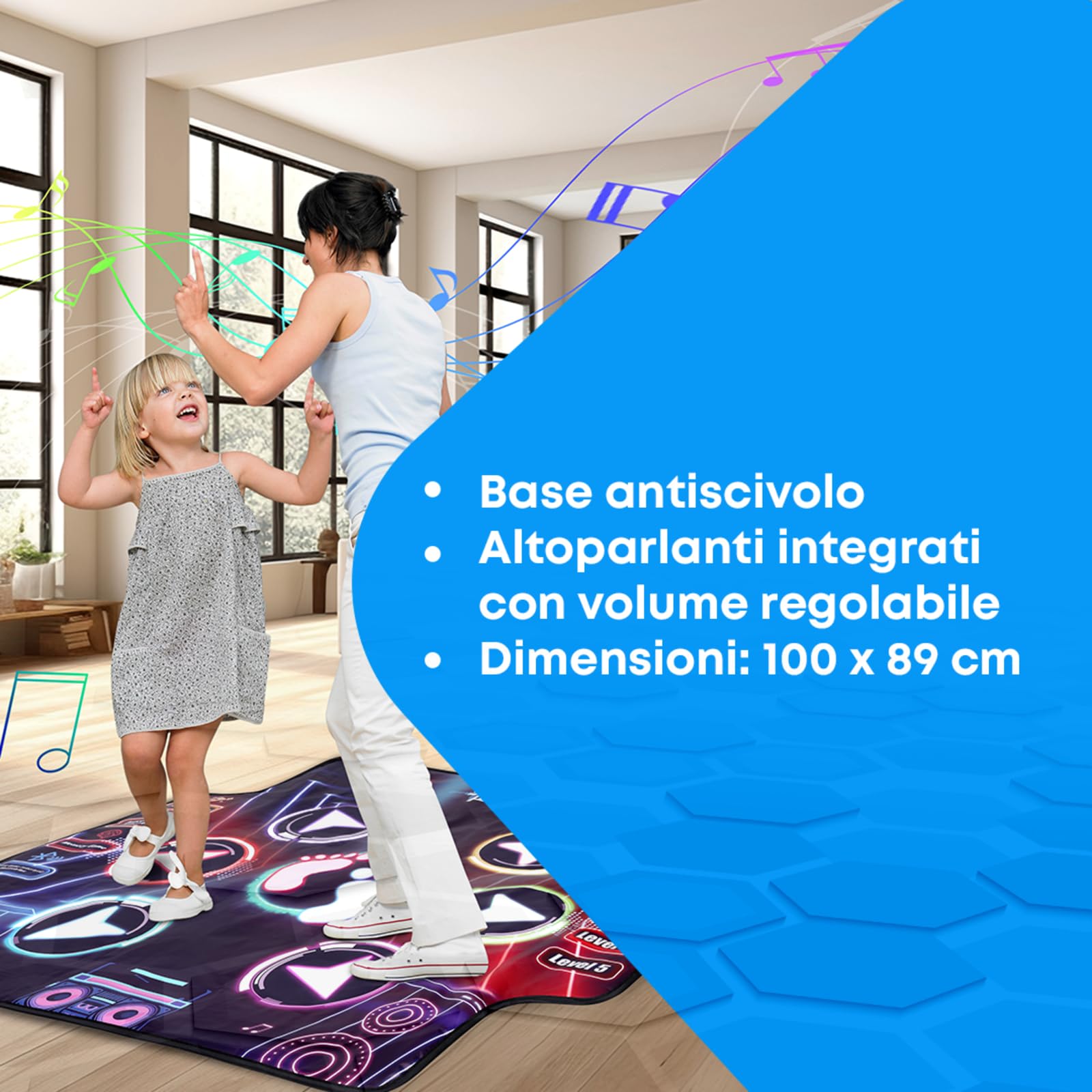 NK Tappetino da Ballo per Bambini +5 Anni e Adulti Bluetooth 5.0 - Giochi Danza con 7 modalità di Gioco, Regalo di Compleanno Natale, Base Antiscivolo e Altoparlante con Volume Regolabile (100x89cm)