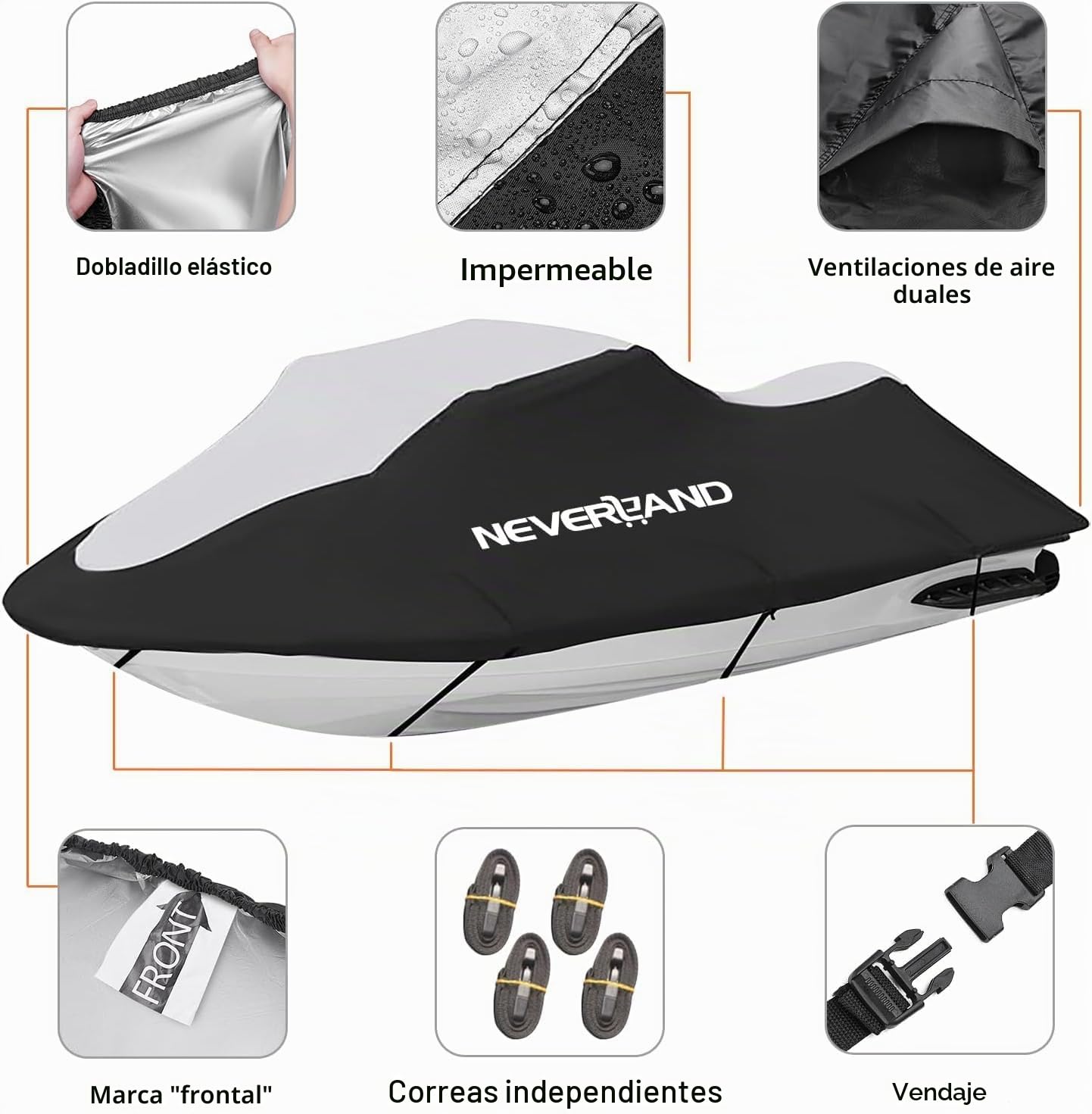 Neverland Funda para Moto acuática remolcable de 3 Asientos, Resistente al Agua, 210D con 2 Rejillas de ventilación, Grado Marino, Resistente a los Rayos UV, se Adapta hasta 145 Pulgadas