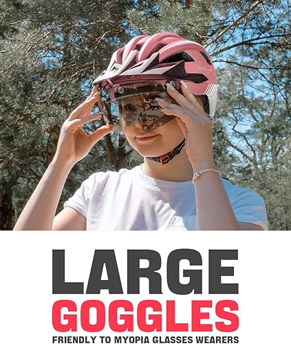 Miniatura 50 de VICTGOAL Casco de bicicleta con luz trasera recargable por USB, gafas magnéticas desmontables, visera solar extraíble, cascos de bicicleta de Negro