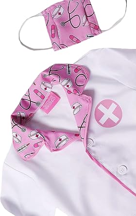 Kids Doctor Coat & Mask for Kids Doctor Costume | Kids Doctor Coat | Pink and White - For Ages 2-10