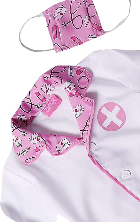 Kids Doctor Coat & Mask for Kids Doctor Costume | Kids Doctor Coat | Pink and White - For Ages 2-10